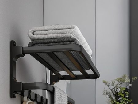 BEWAMY - Toallero de Aluminio Negro para Baño, Estante de Pared Abatible de 58 cm con Secador y Organizador Embalaje Deteriorado Hot on Sale